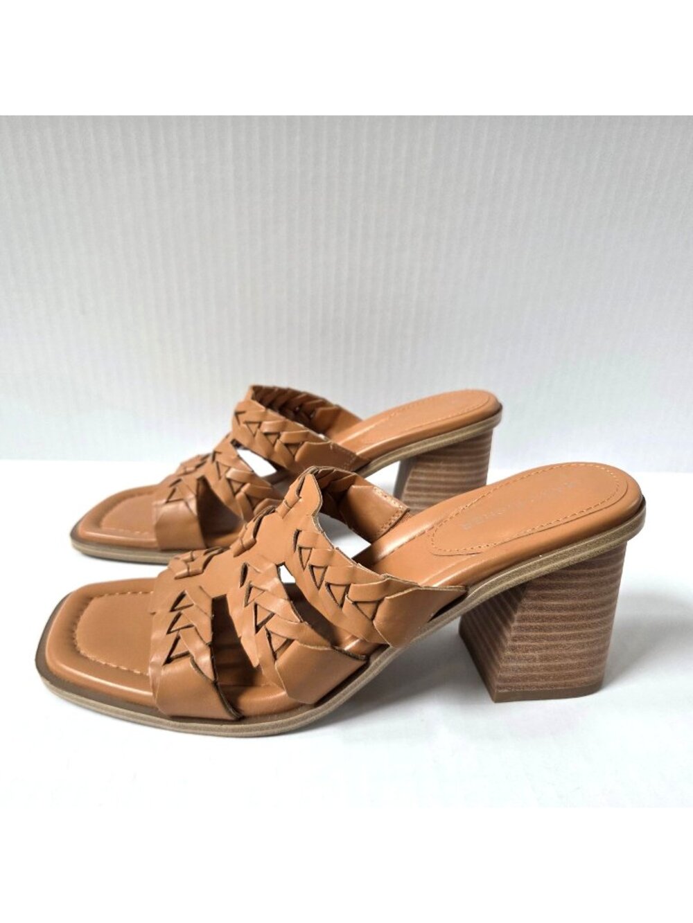 Marc Fisher Sandals Womens 9 Brown Melita Block Heel Strappy Woven Slides NWOB